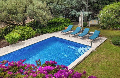 Mougins Villa | Villa with swimming pool, garden, distant view of Cannes sea and hills